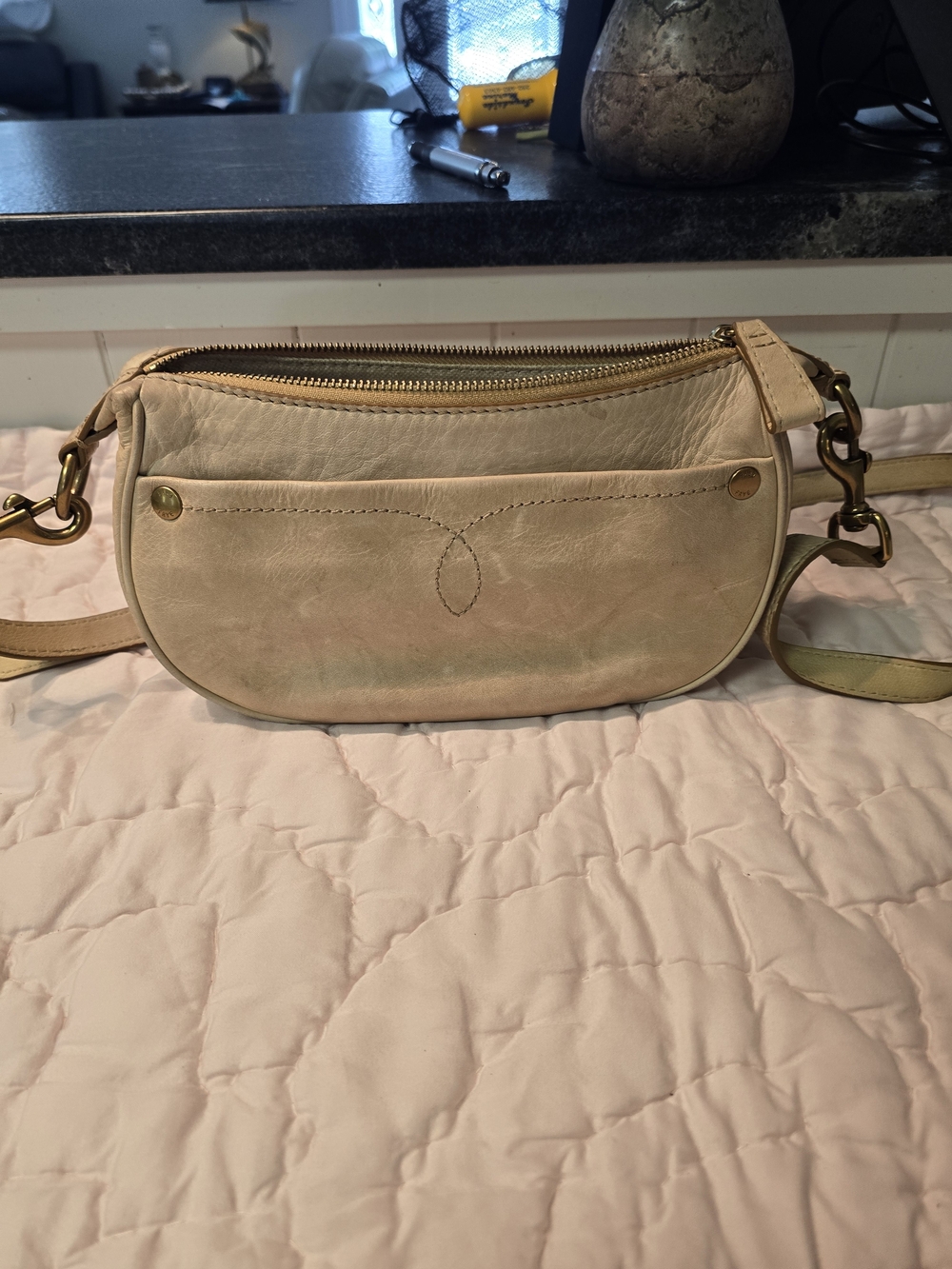 FRYE Melissa Crescent Demi Crossbody Bag – Ice Light Beige Leather Small Shoulde